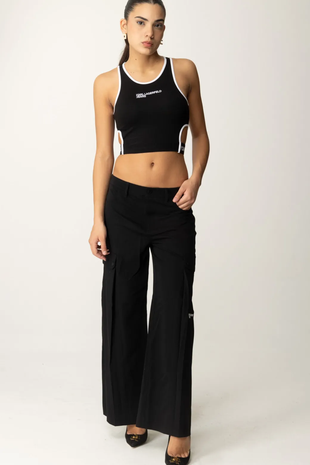 Donna Karl Lagerfeld Crop Top con Cut-out e Logo