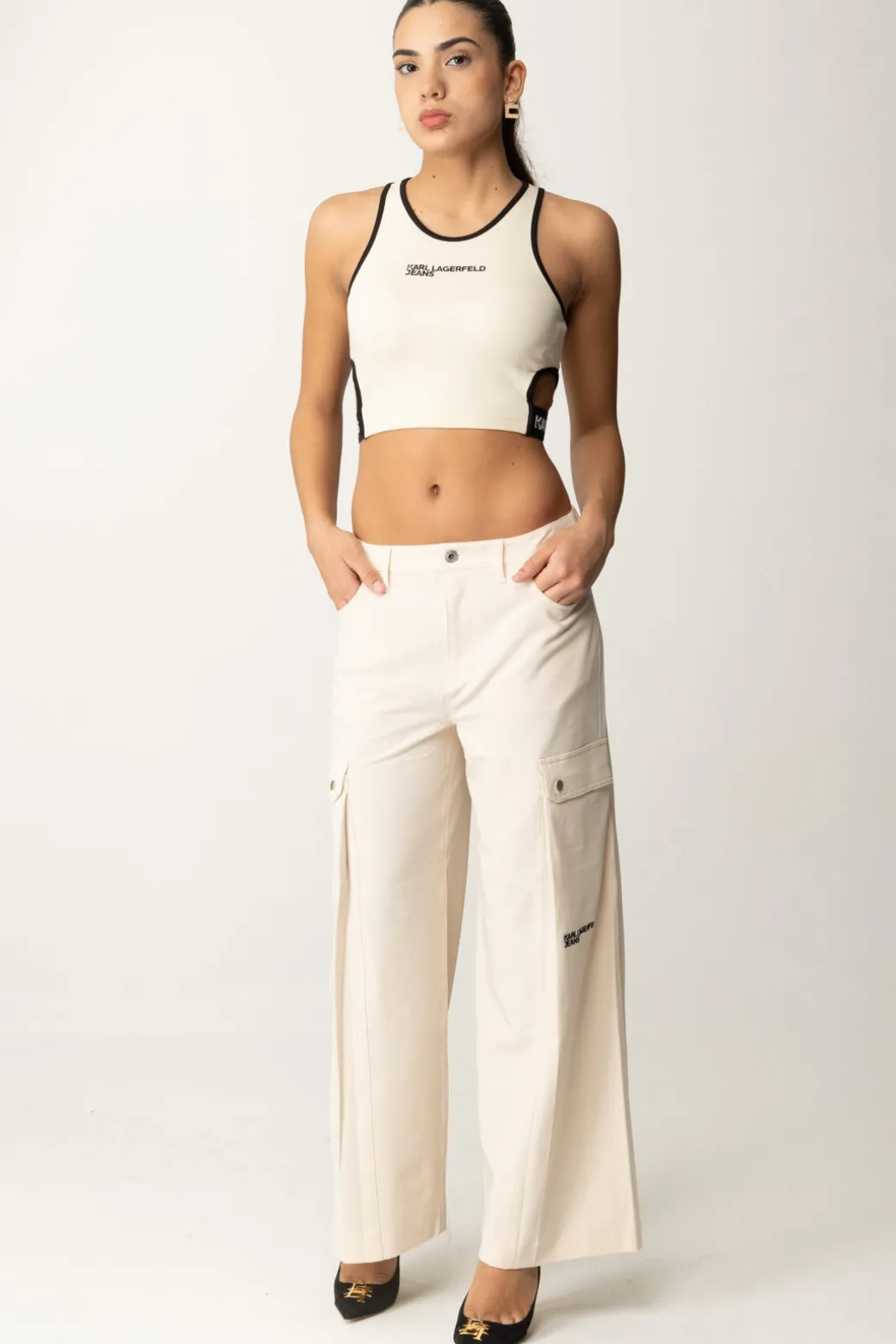 Donna Karl Lagerfeld Crop Top con Cut-out e Logo