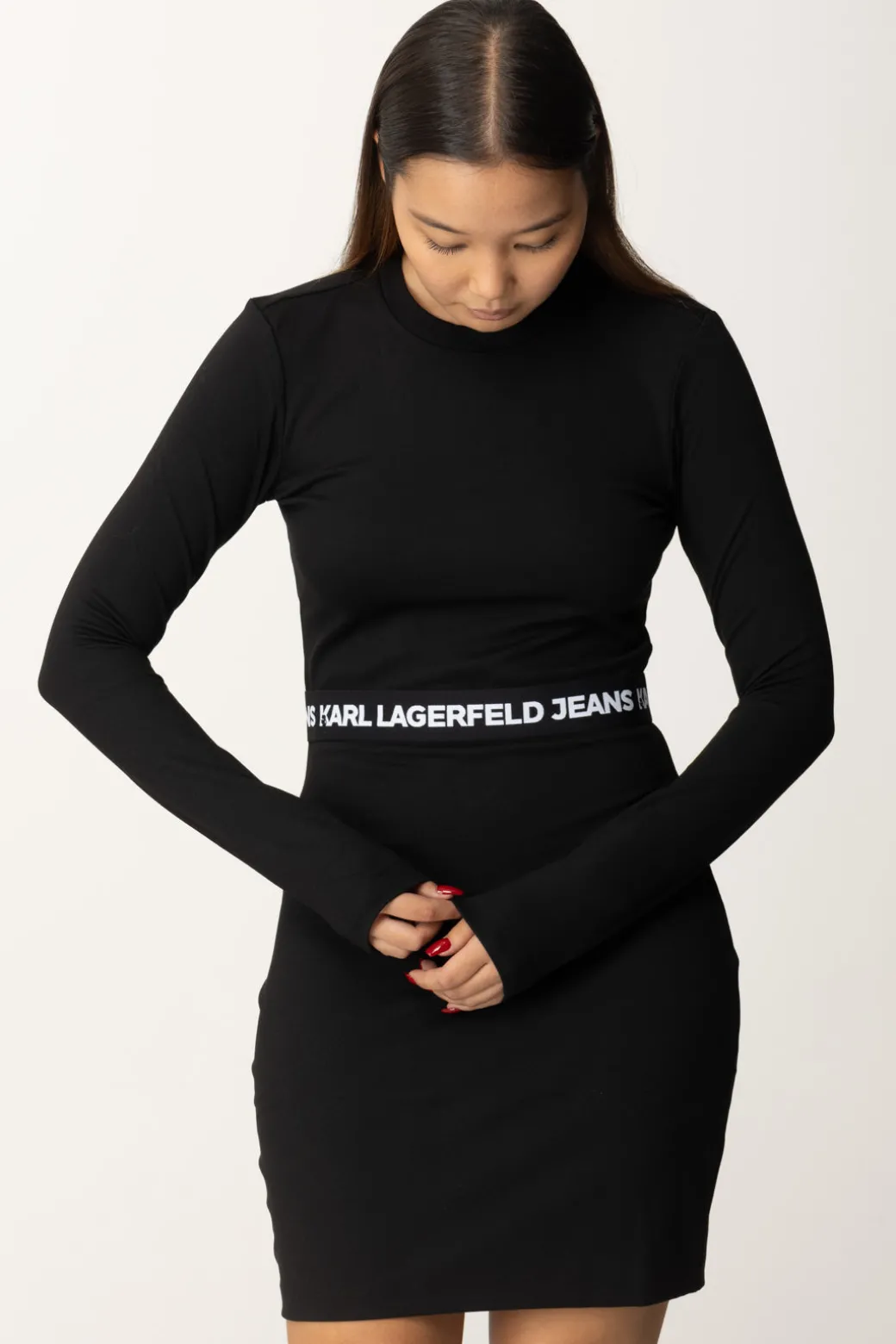 Donna Karl Lagerfeld Mini Abito a Maglietta a Maniche Lunghe