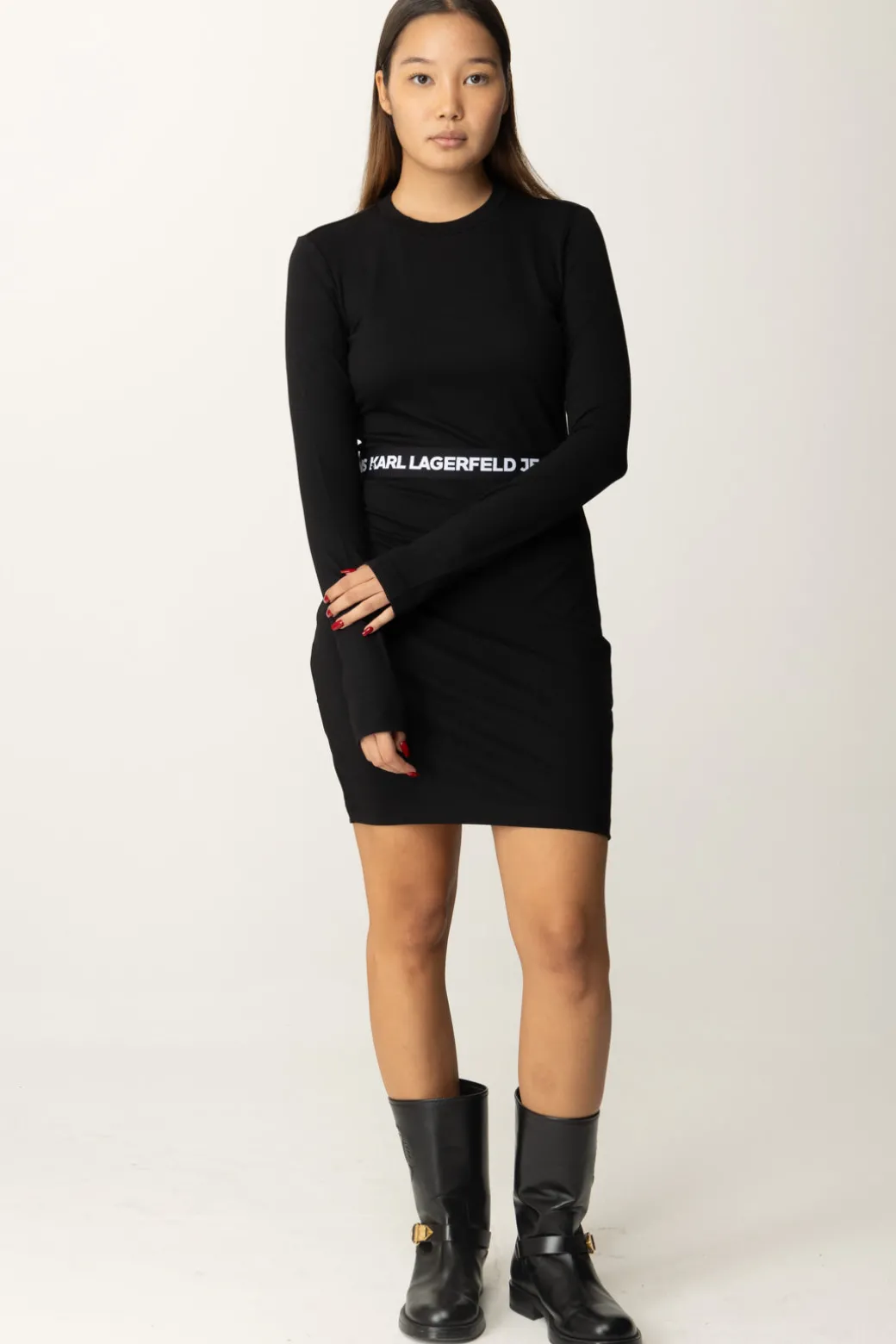 Donna Karl Lagerfeld Mini Abito a Maglietta a Maniche Lunghe