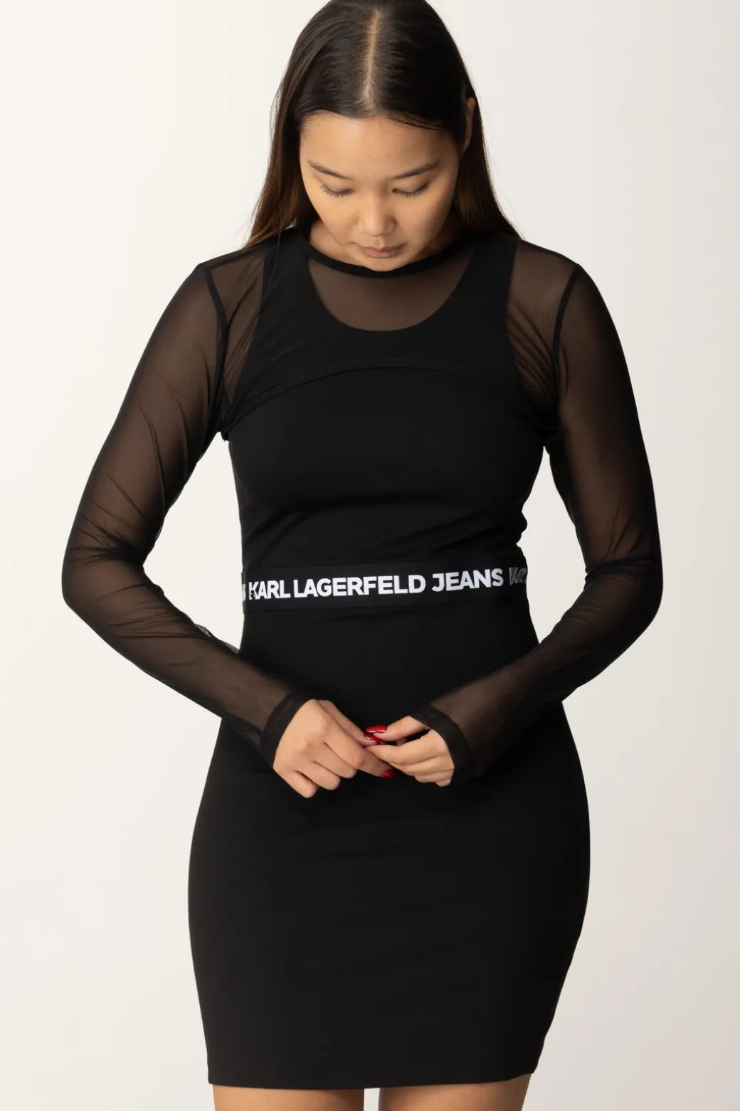 Donna Karl Lagerfeld Mini Abito Transformer con Maniche Staccabili