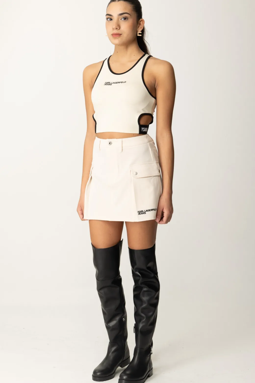 Donna Karl Lagerfeld Minigonna Cargo con Logo Ricamato