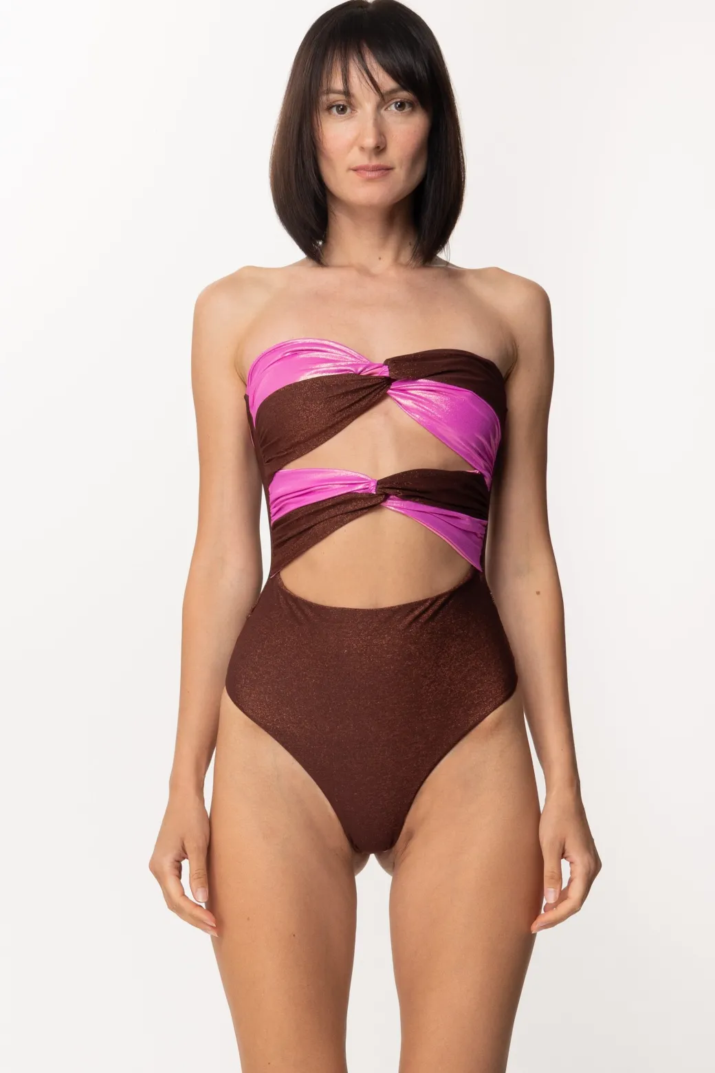 Donna Mali Beachwear Costume Intero In Lurex con Cut-out