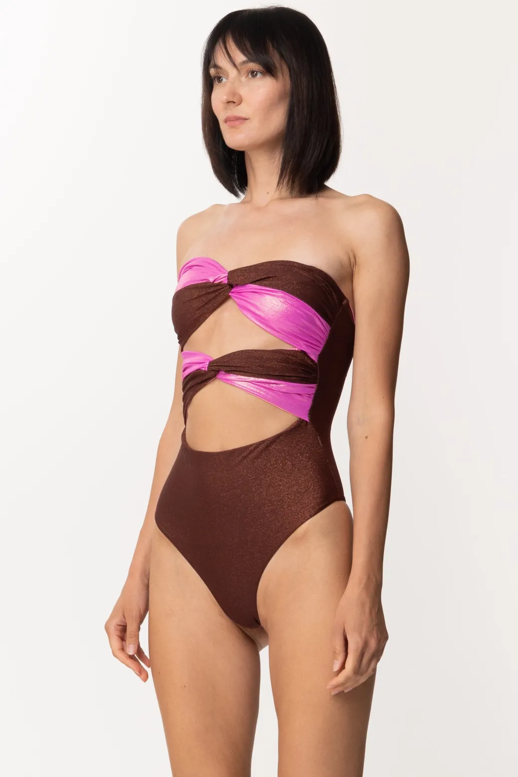 Donna Mali Beachwear Costume Intero In Lurex con Cut-out