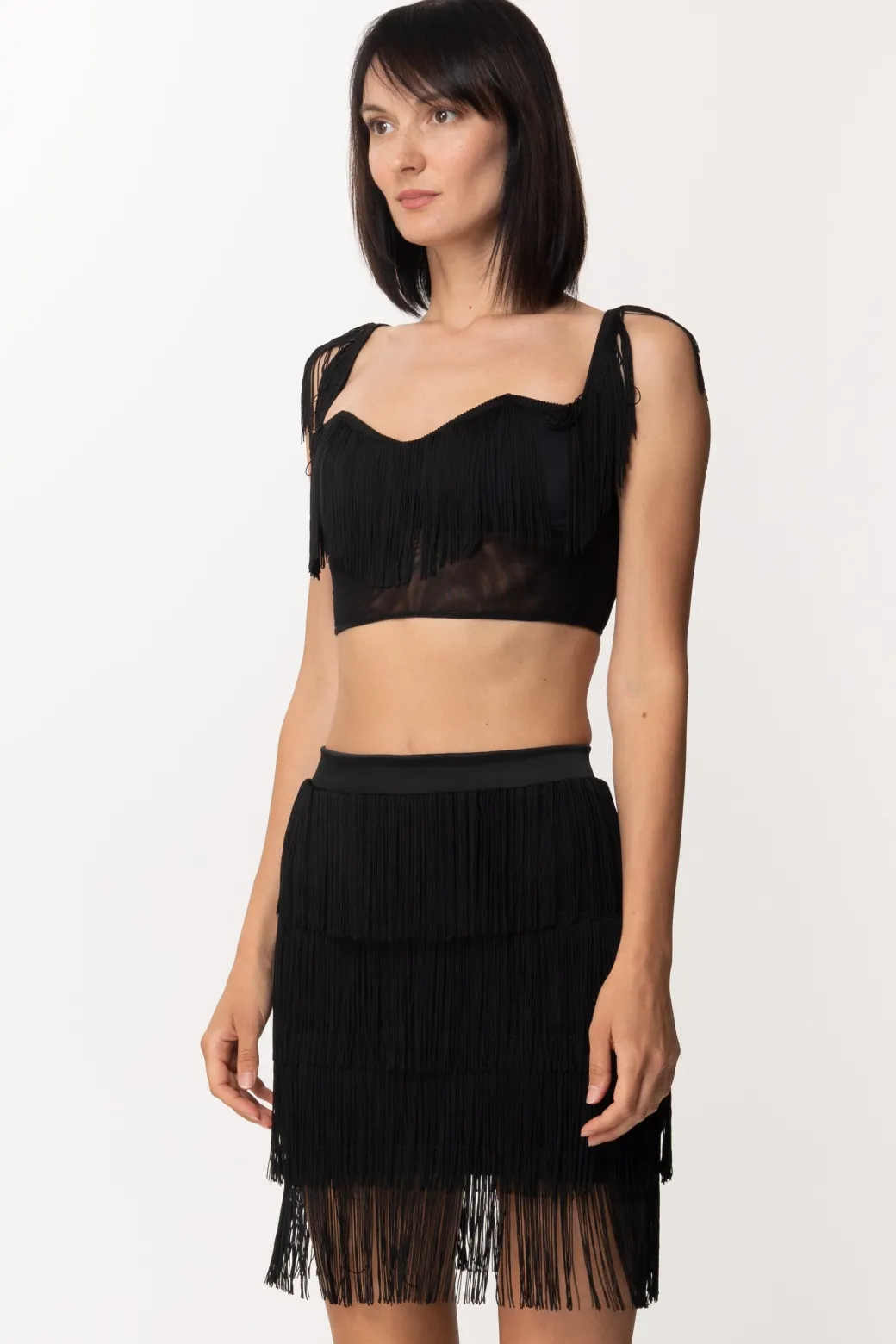 Donna Mali Beachwear Top con Frange e Rete
