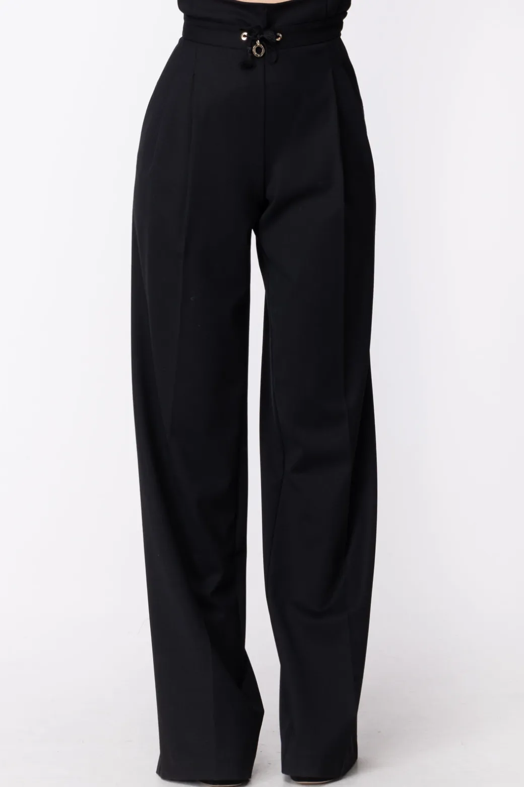 Donna Mangano Angano: Pantalone Verlaine Vita Alta a Palazzo con Cintura e Frappine In Vita