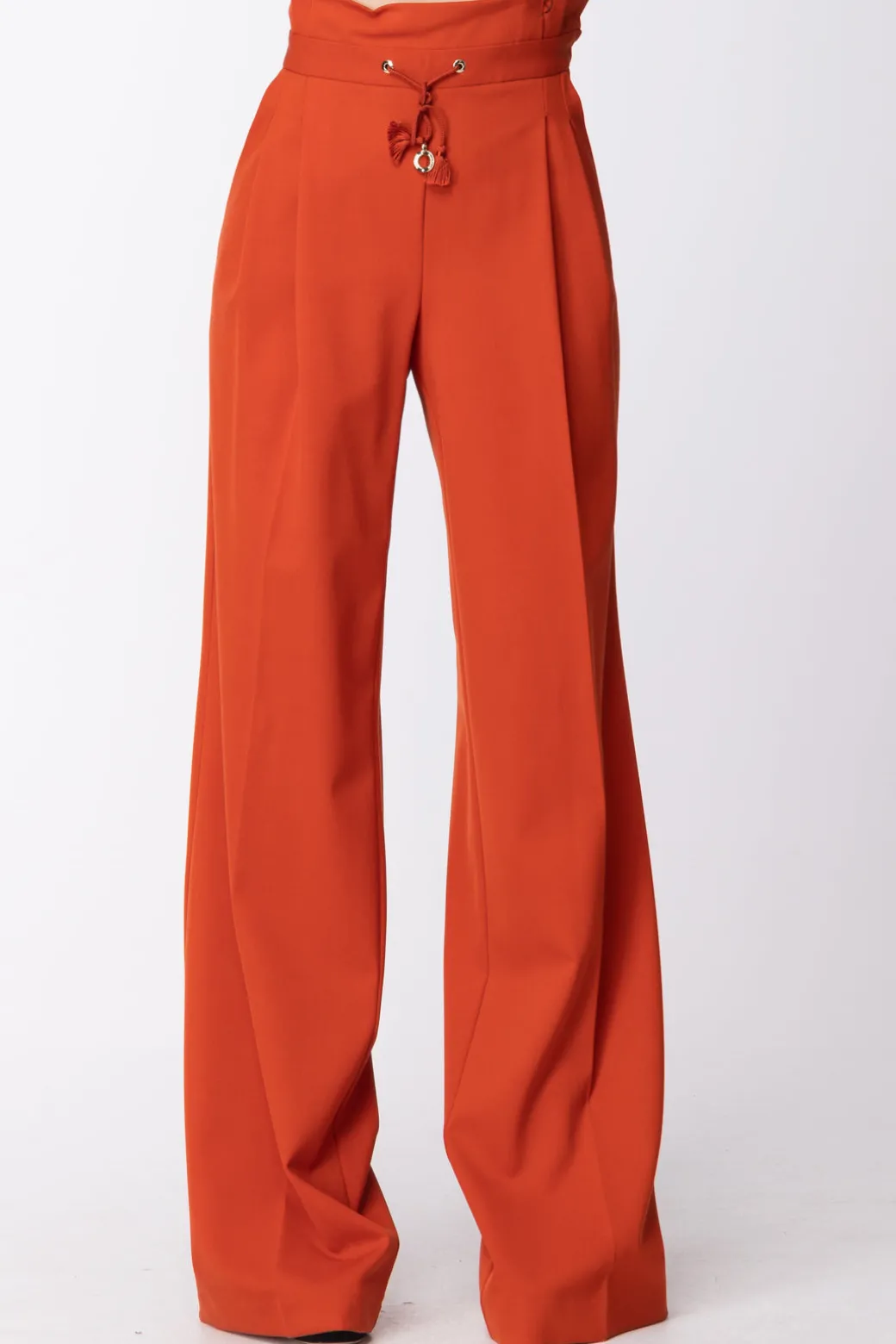 Donna Mangano Angano: Pantalone Verlaine Vita Alta a Palazzo con Cintura e Frappine In Vita