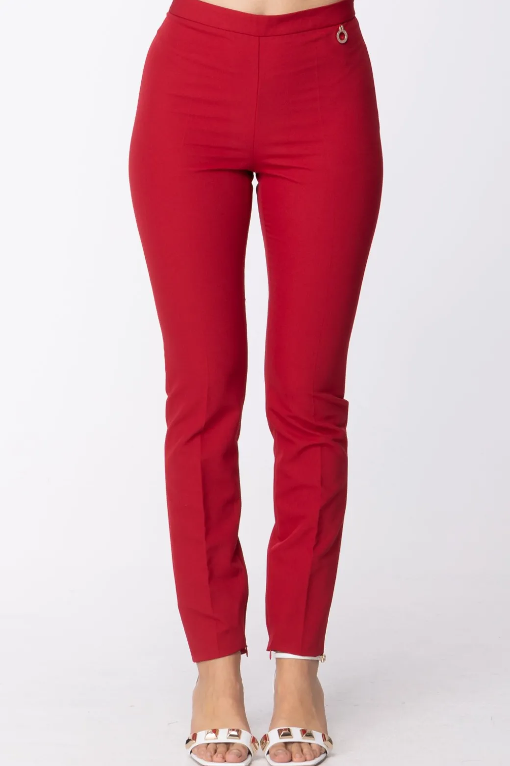 Donna Mangano : Pantalone Slim Vita Alta Alla Caviglia