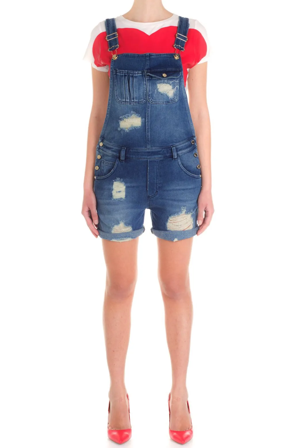Donna Mangano : Salopette Voltaire Corta In Jeans