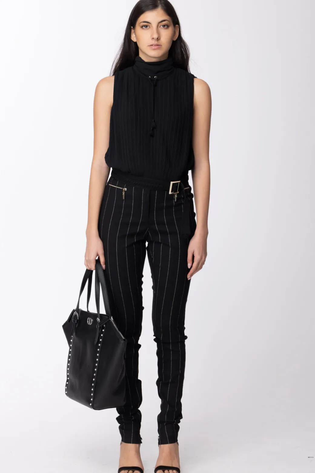 Donna Mangano Pantalone Skinny Gessato