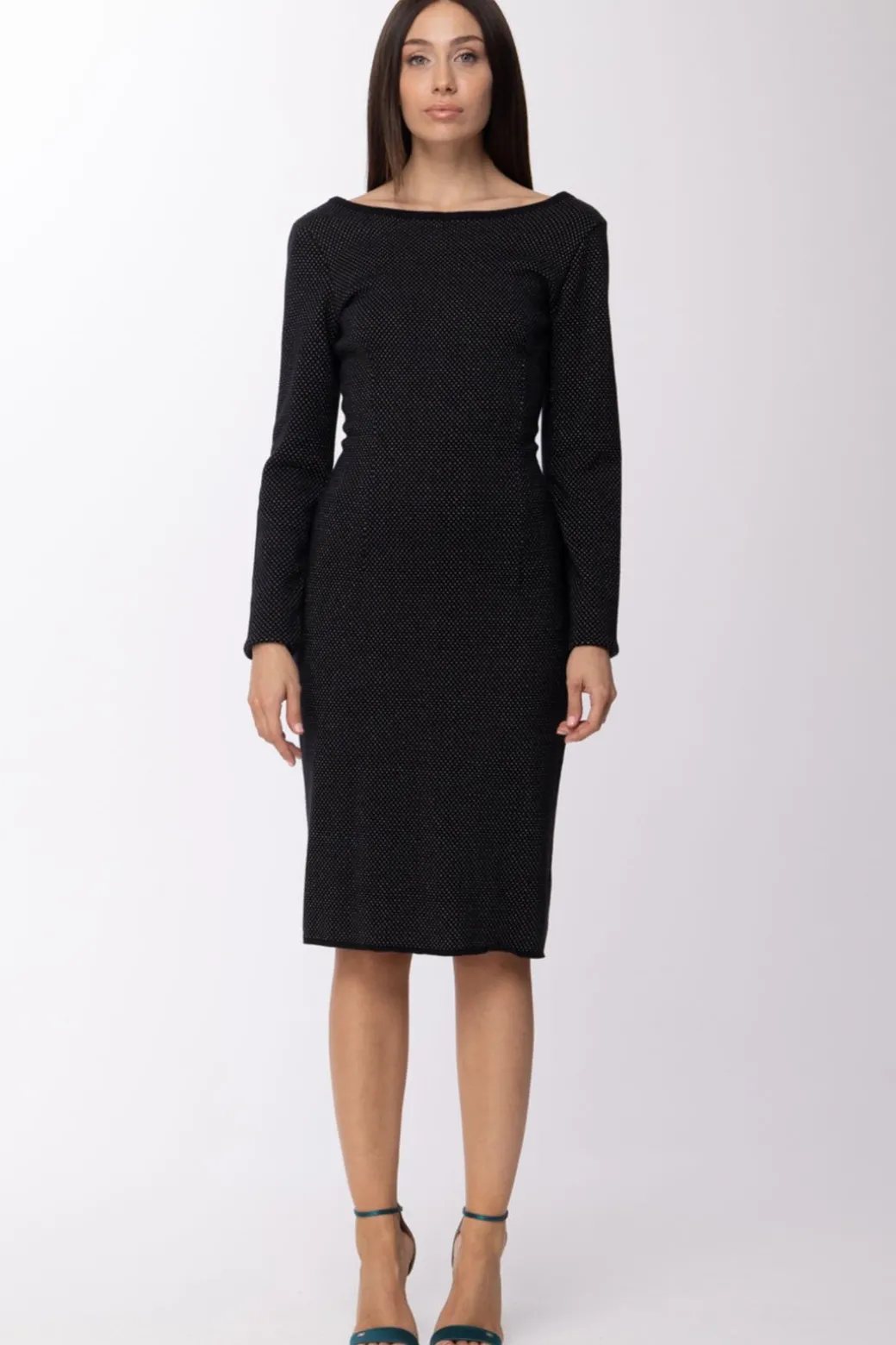 Donna Manila Grace Abito Jacquar In Maglia Scollato Dietro con Zip Visibile