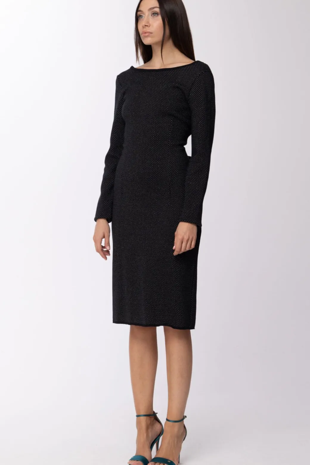 Donna Manila Grace Abito Jacquar In Maglia Scollato Dietro con Zip Visibile
