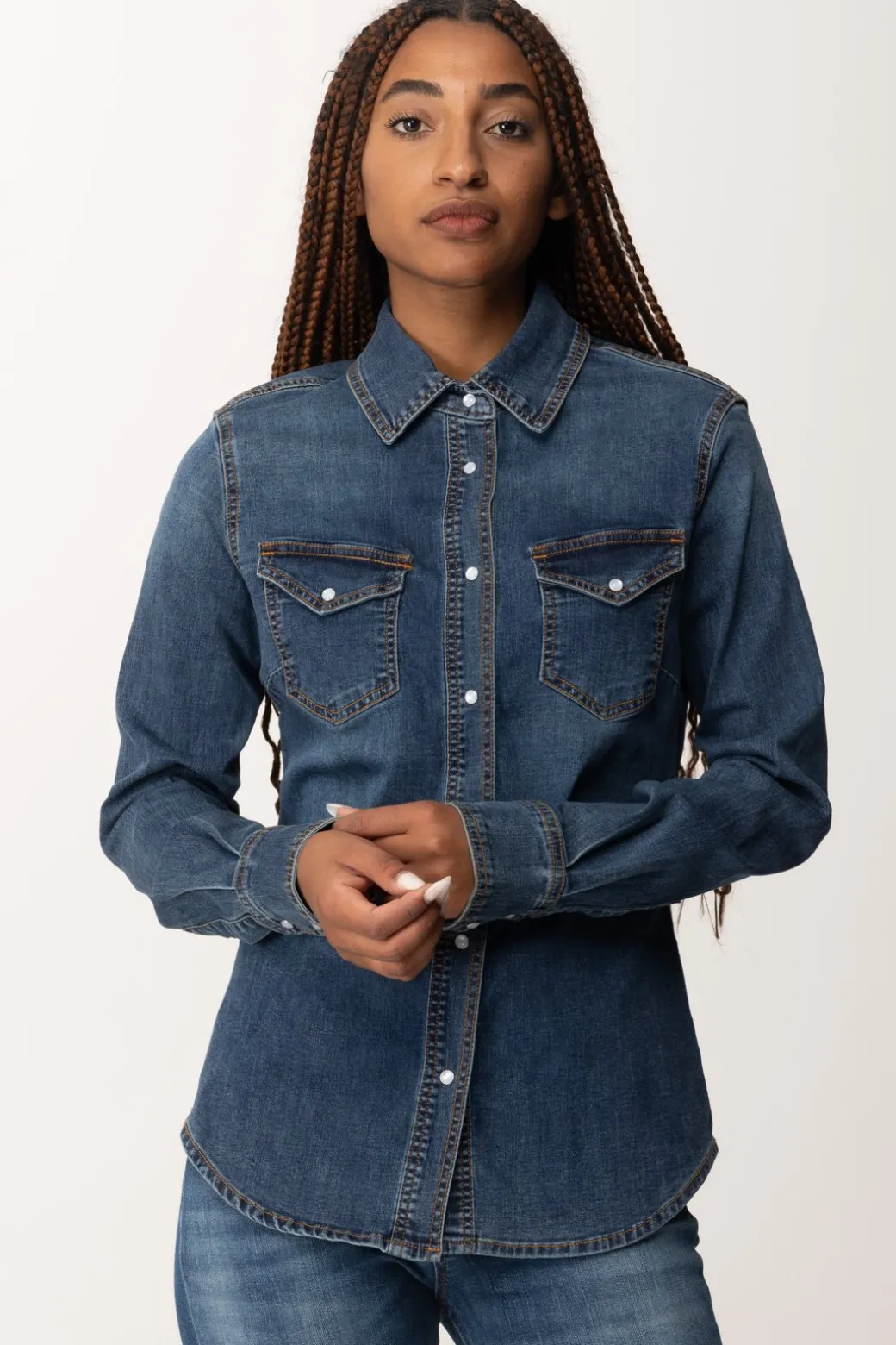 Donna Manila Grace Camicia In Jeans Sfiancata