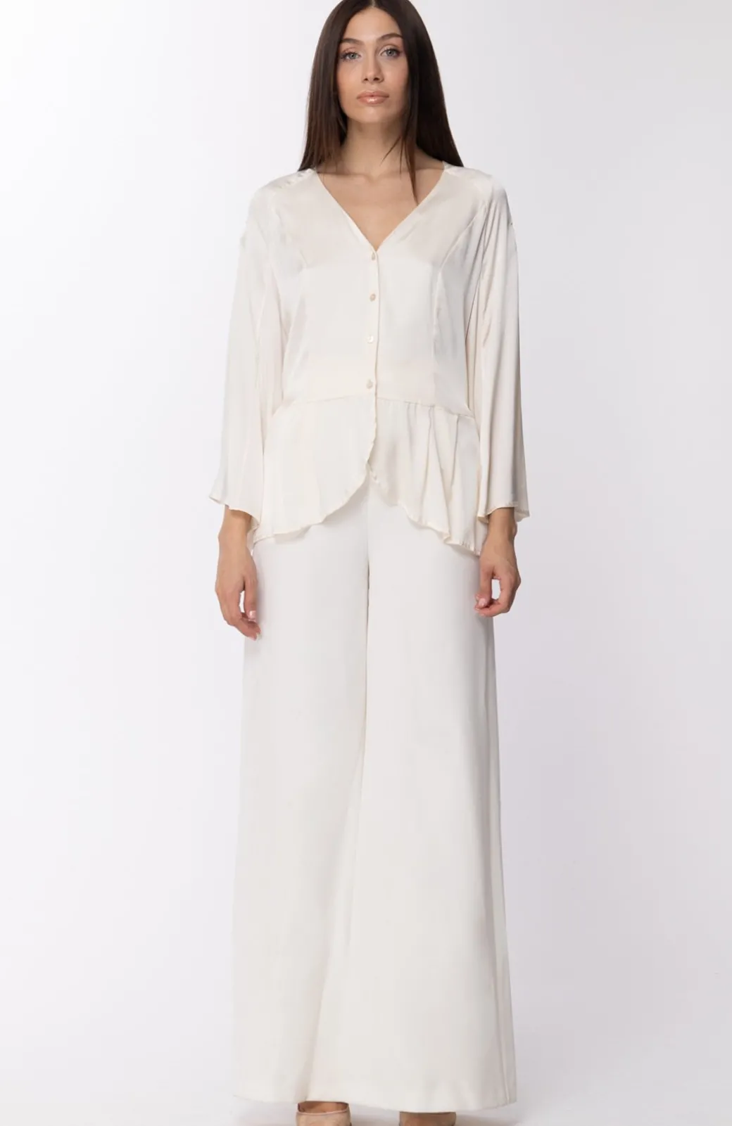 Donna Manila Grace Camicia Morbida In Seta con Manica Ampia Scollo a V