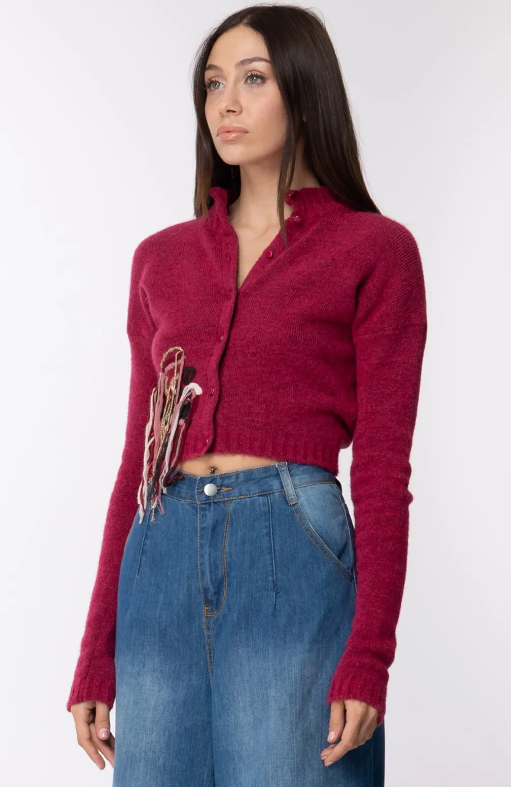 Donna Manila Grace Cardigan Corto con Dettaglio Ricamo