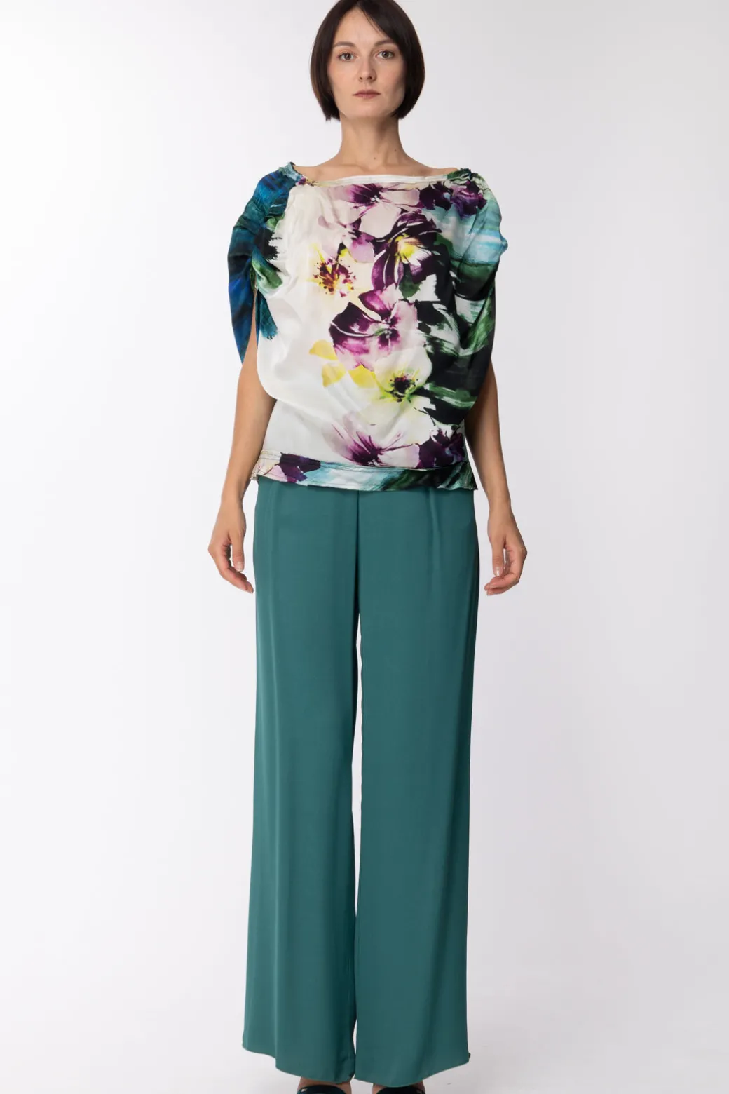Donna Manila Grace Casacca Arricciata con Stampa Floreale Multicolor