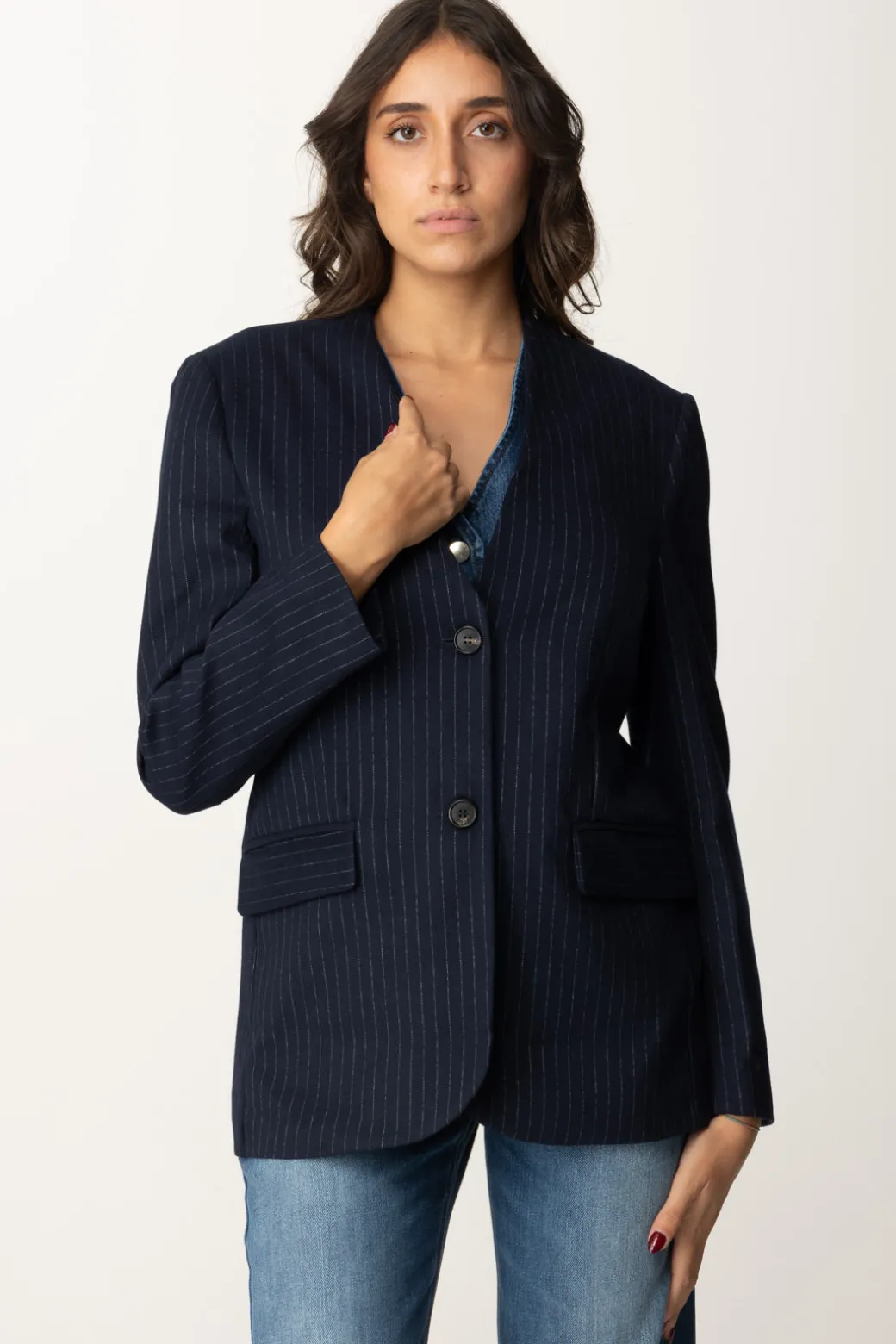 Donna Manila Grace Giacca Gessata con Gilet In Jeans