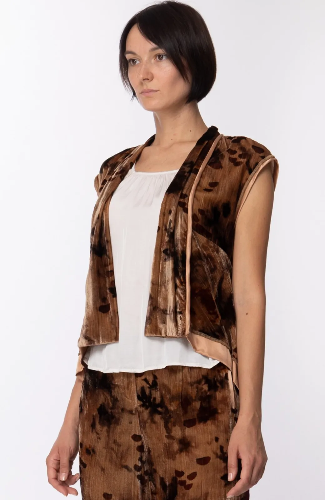 Donna Manila Grace Gilet In Velluto Fantasia con Profili In Raso