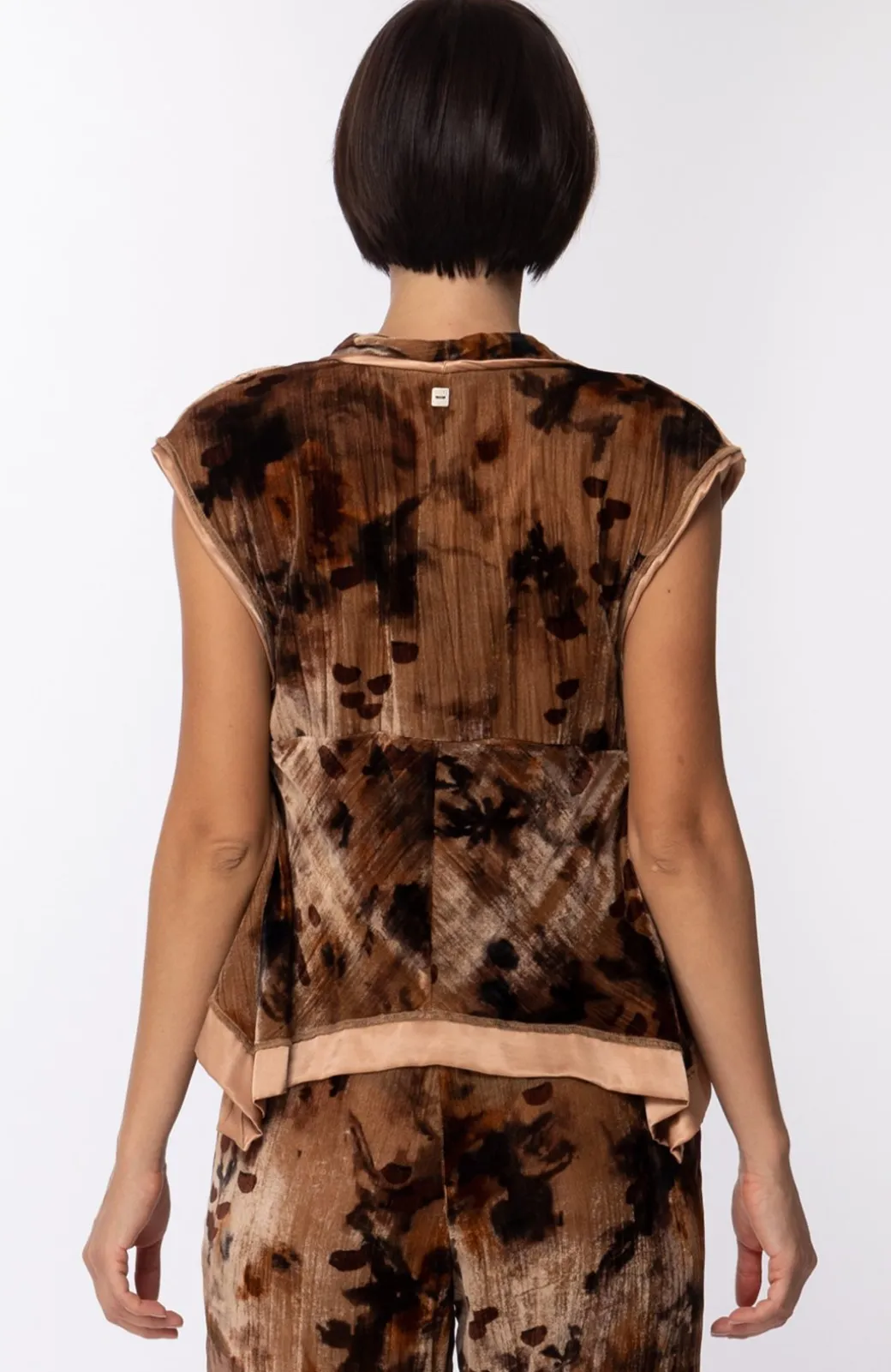 Donna Manila Grace Gilet In Velluto Fantasia con Profili In Raso
