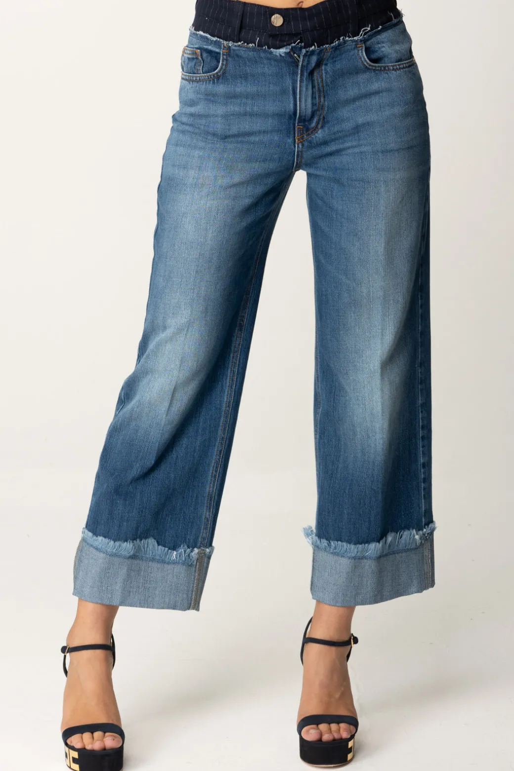 Donna Manila Grace Jeans a Vita Alta con Risvolto
