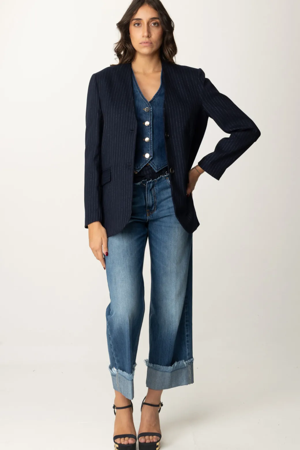 Donna Manila Grace Jeans a Vita Alta con Risvolto