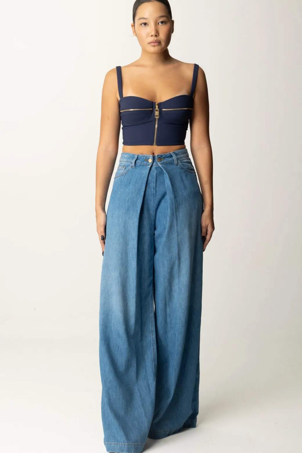 Donna Manila Grace Jeans Wide Leg con Pieghe