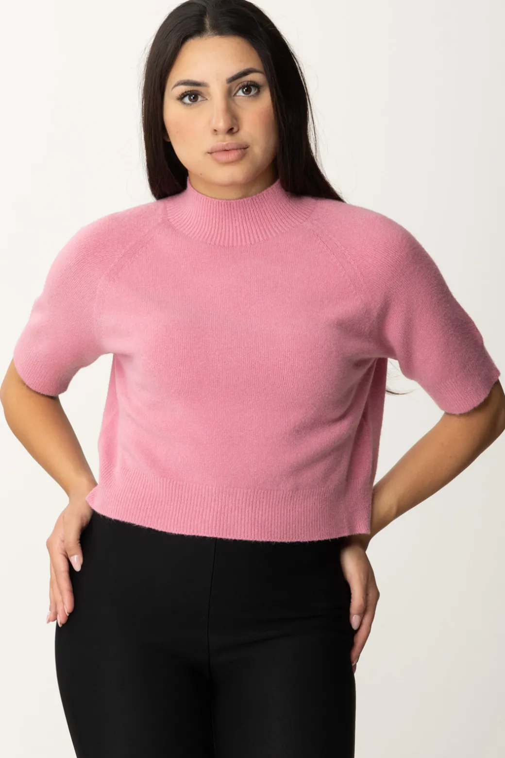 Donna Manila Grace Maglia Collo Alto Crop con Manica Corta