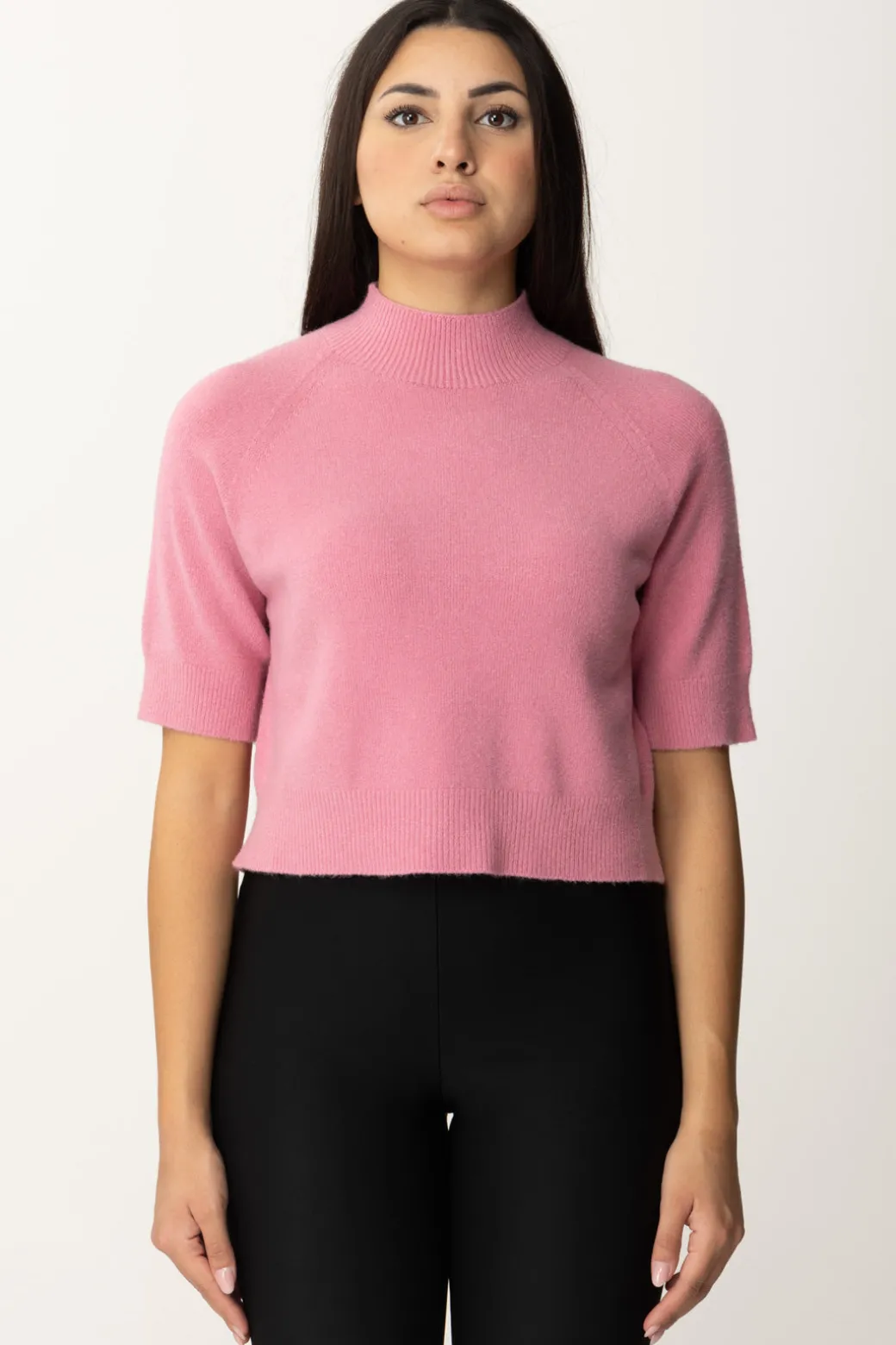 Donna Manila Grace Maglia Collo Alto Crop con Manica Corta