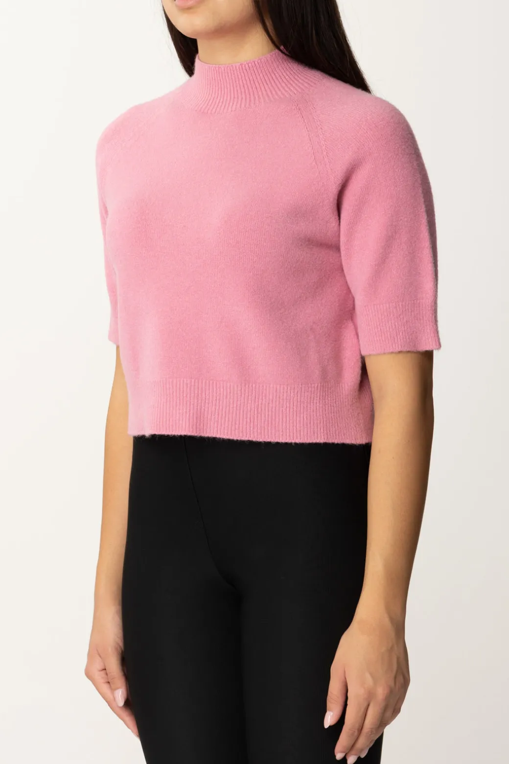Donna Manila Grace Maglia Collo Alto Crop con Manica Corta