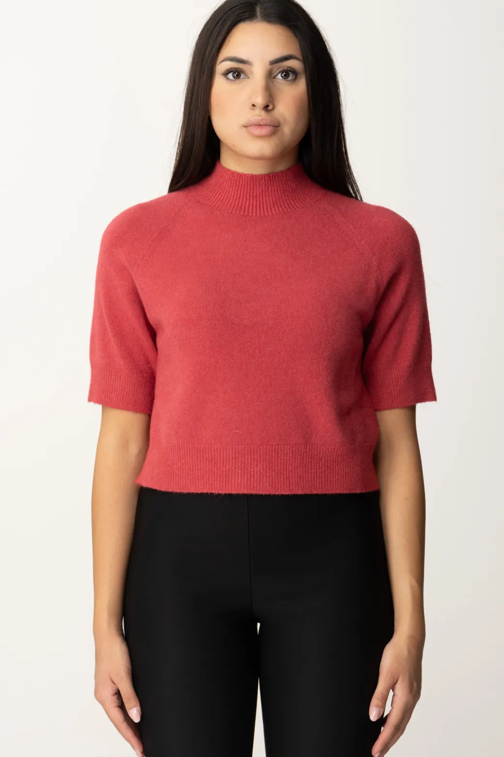 Donna Manila Grace Maglia Collo Alto Crop con Manica Corta
