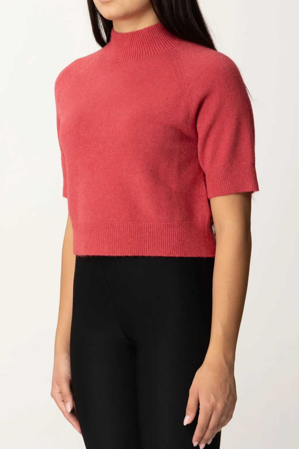Donna Manila Grace Maglia Collo Alto Crop con Manica Corta