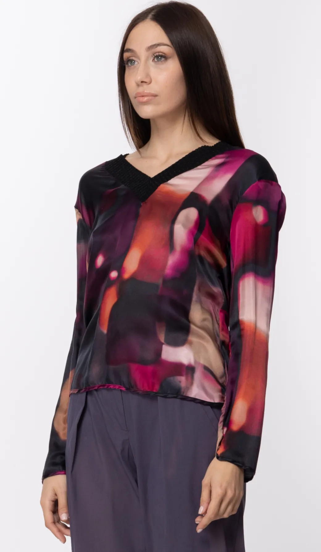 Donna Manila Grace Maglia Scollo a V con Fantasia Multicolor