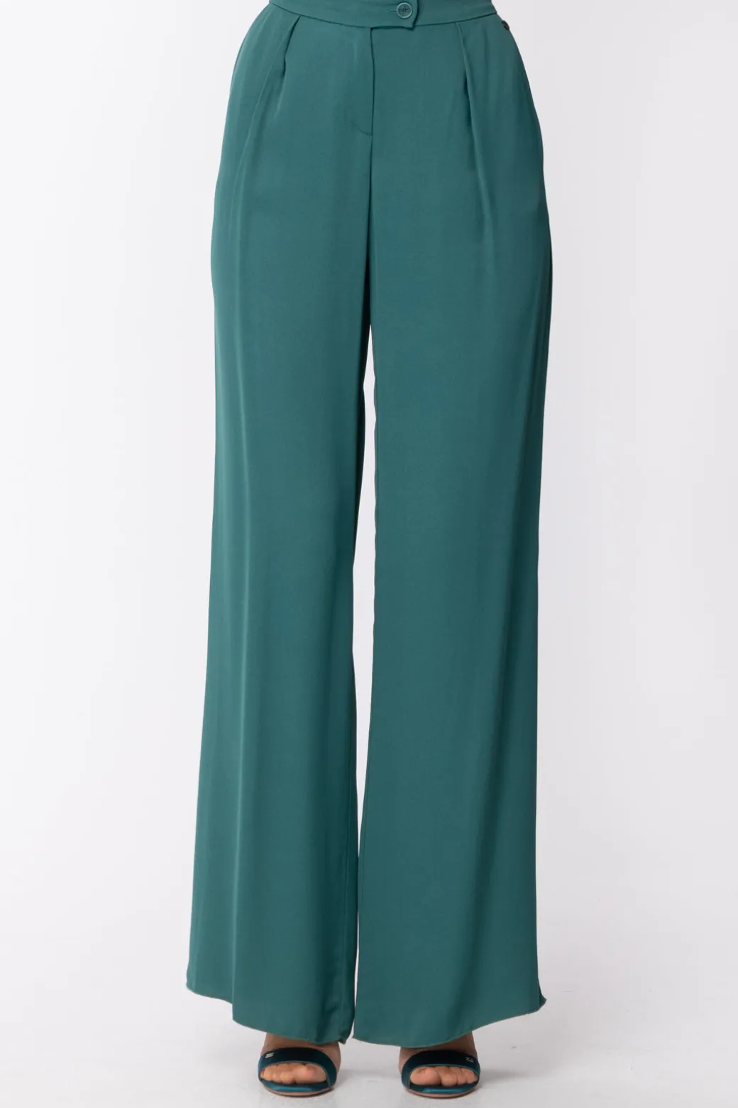 Donna Manila Grace : Pantalone In Viscosa Modello Palazzo con Tasche Elastico In Vita