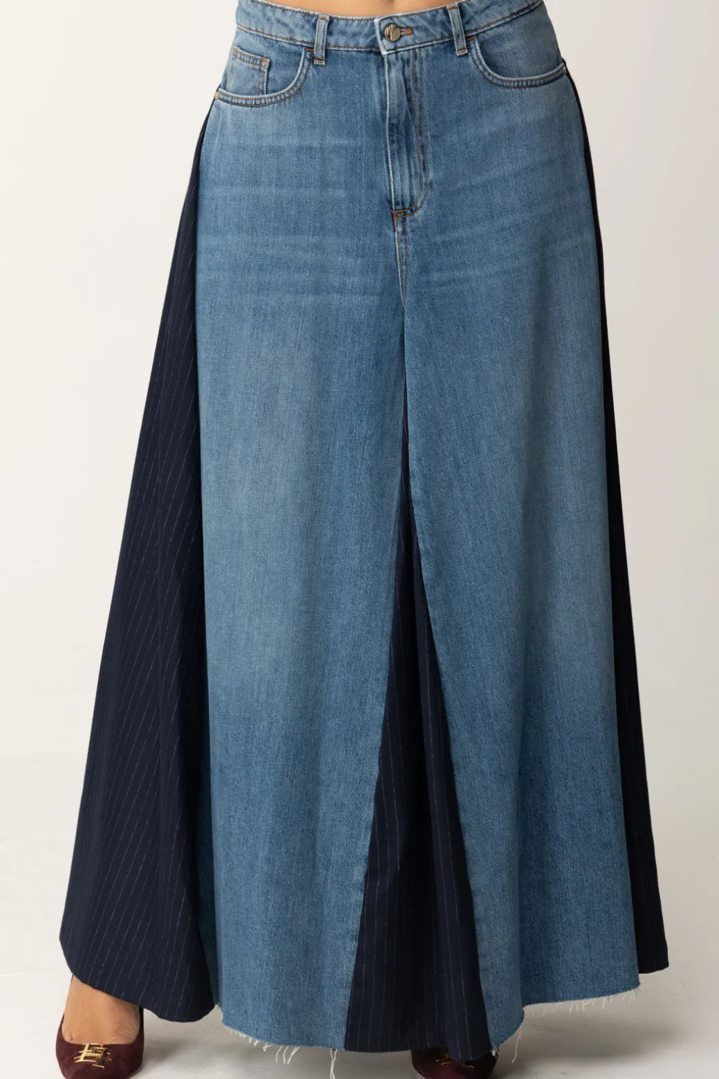 Donna Manila Grace Maxi Gonna In Jeans con Pannelli a Contrasto