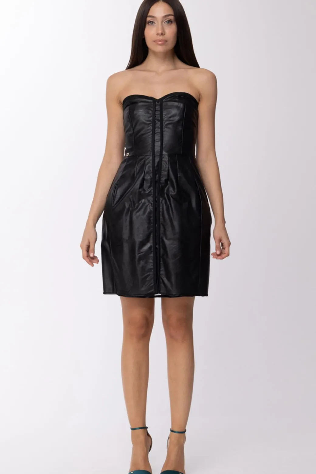 Donna Manila Grace Mini Abito Da Sera Bustier In Ecoppelle