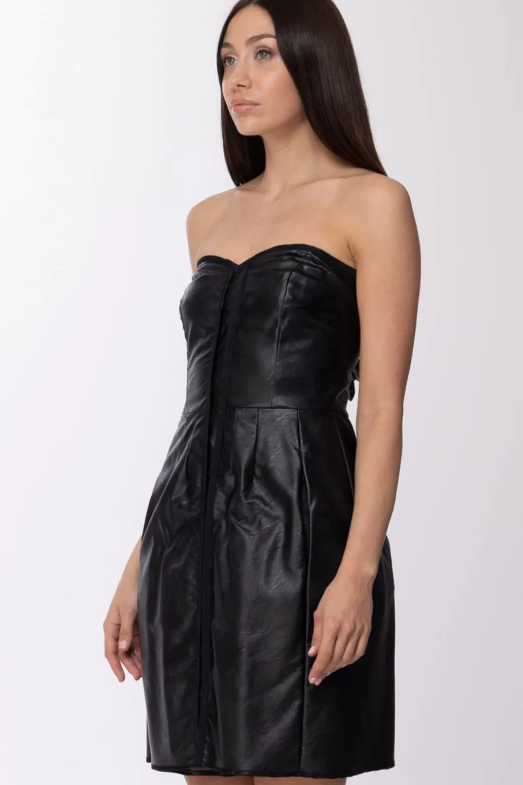Donna Manila Grace Mini Abito Da Sera Bustier In Ecoppelle