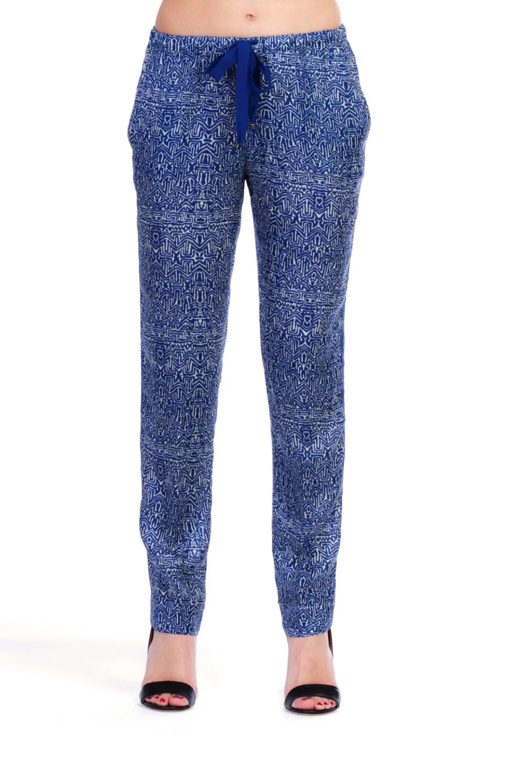 Donna Manila Grace Pantalone Morbido Fantasia Etnica Elastico e Coulisse e Banda Laterale Su Tutta La Lunghezza