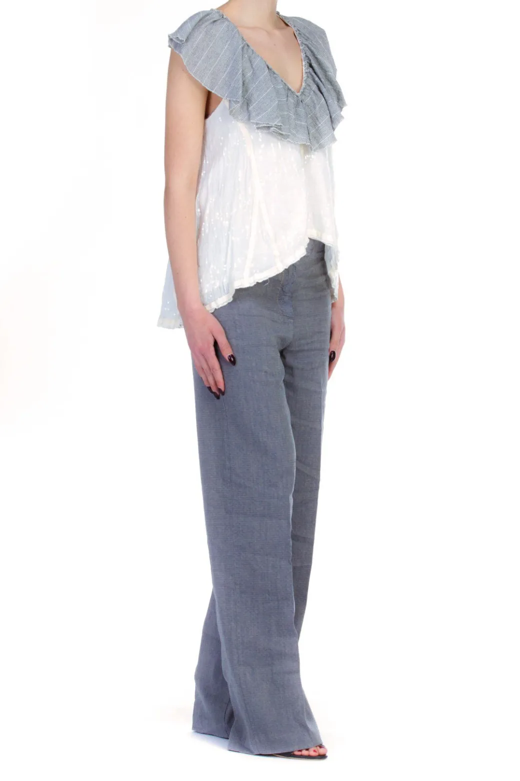 Donna Manila Grace Pantalone Palazzo Vista Bassa con Tesche Posteriori