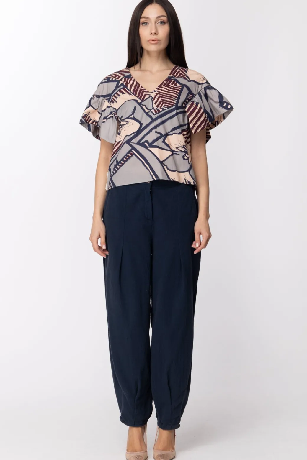 Donna Manila Grace Pantaloni a Sigaretta Arricciati Alla Caviglia