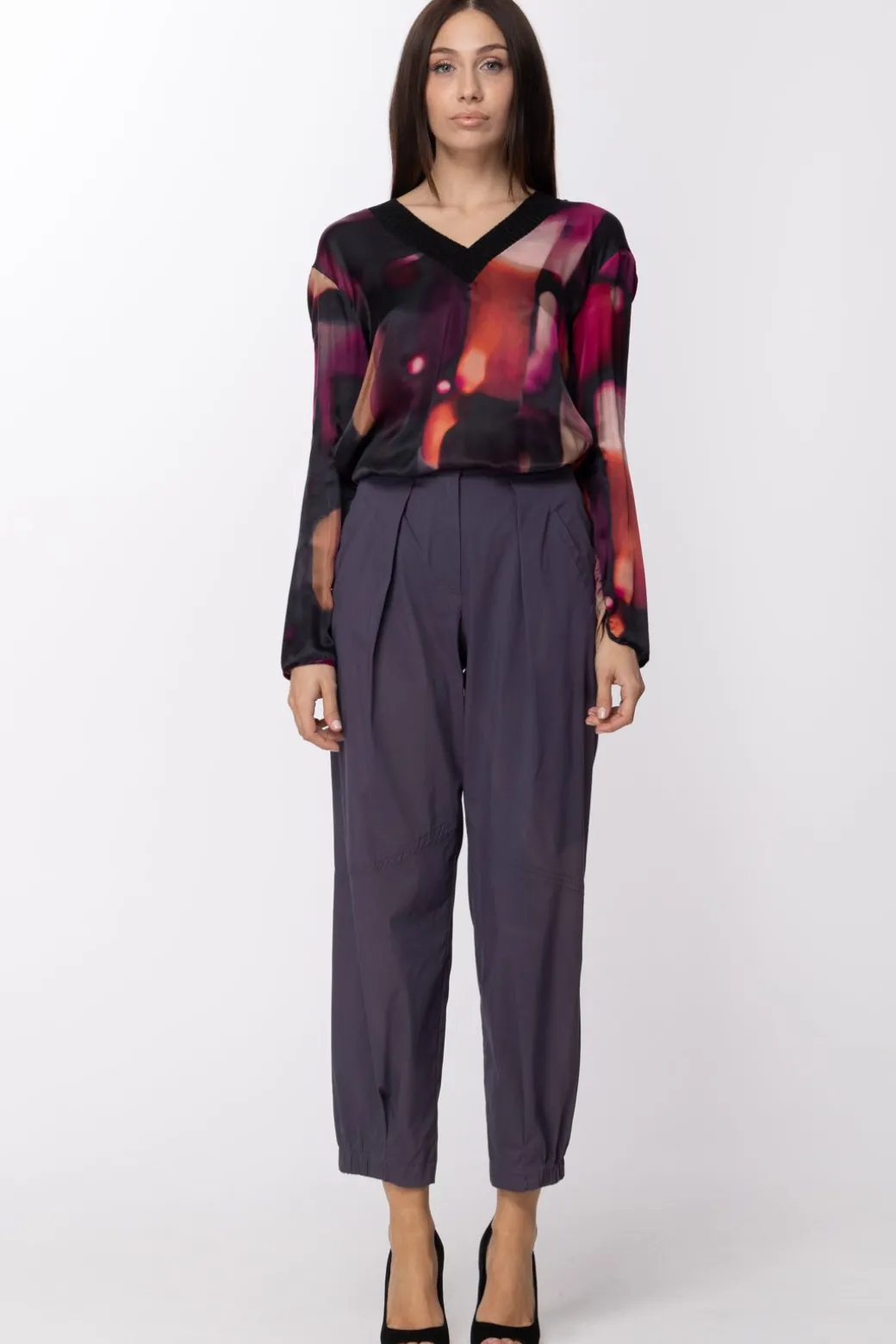 Donna Manila Grace Pantaloni con Pinces Ed Elastico Alla Caviglia