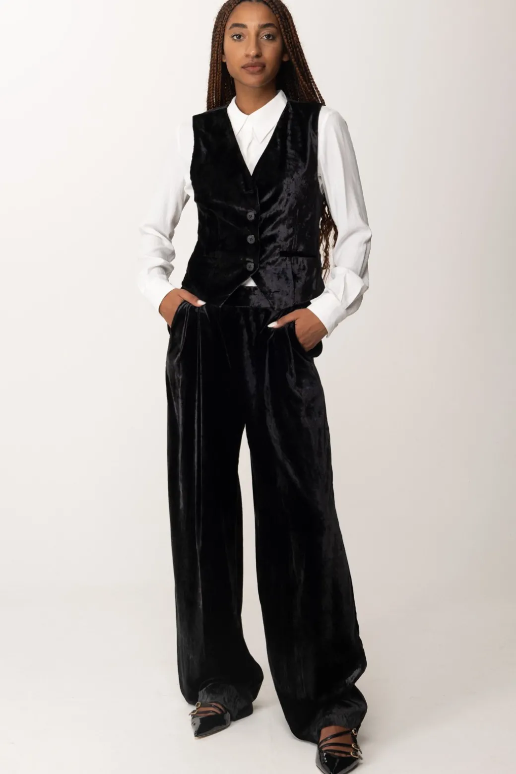 Donna Manila Grace Pantaloni Palazzo In Velluto