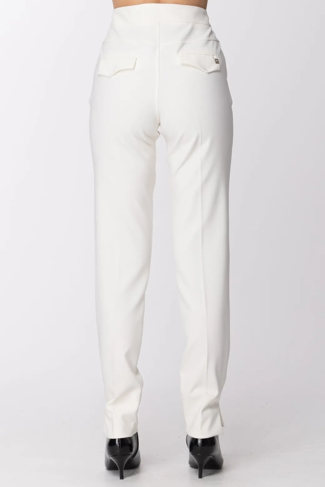 Donna Manila Grace Pantaloni Stretch Vita Alta con Pattine Dietro