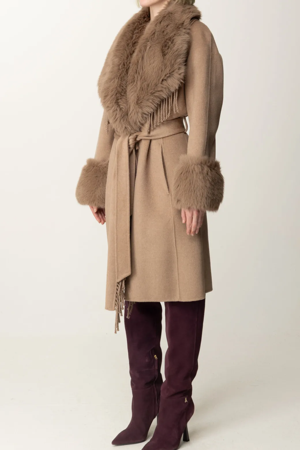 Donna Marciano By Guess Cappotto Liliana con Frange e Pelliccia