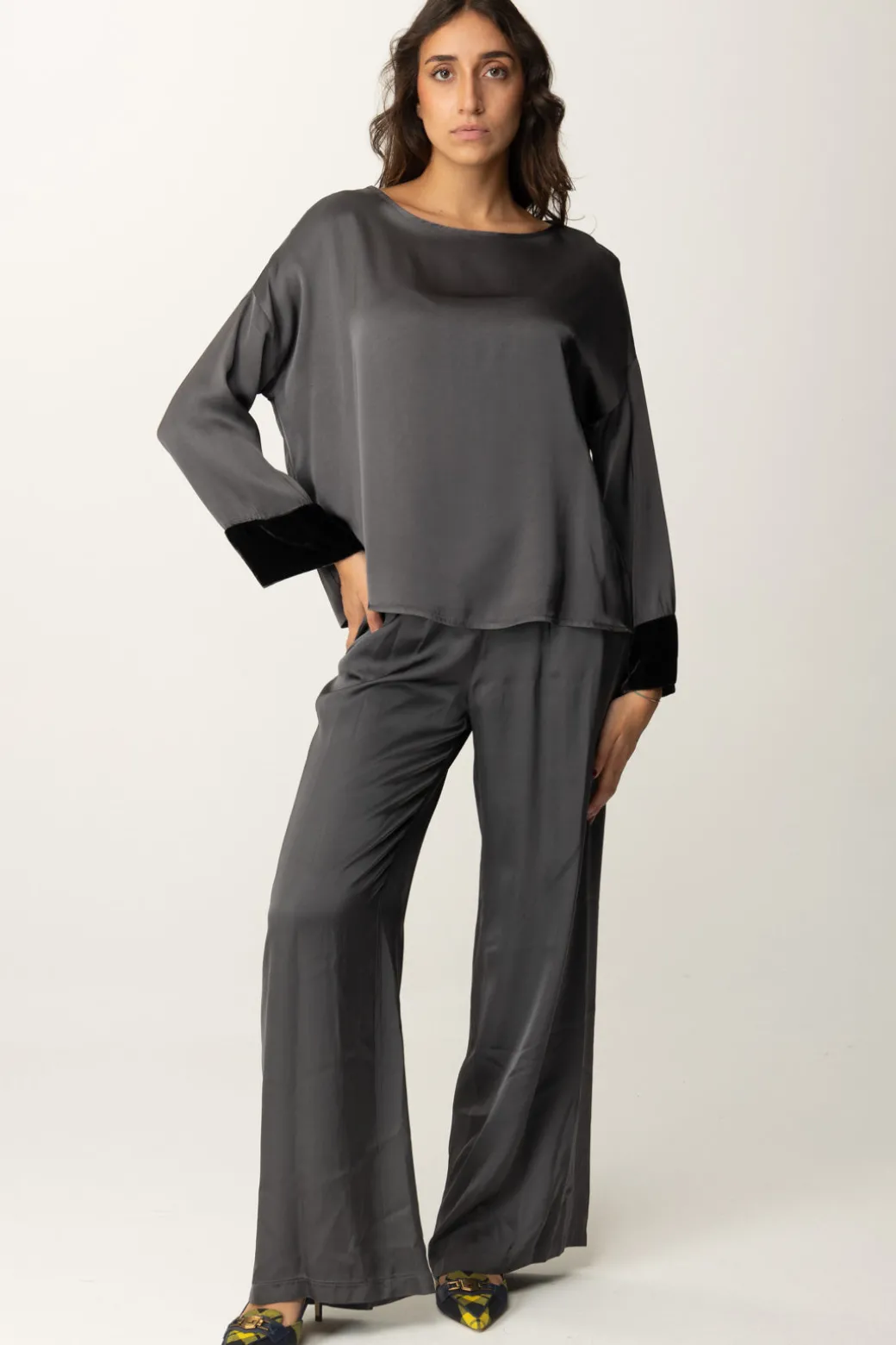 Donna Meme Road Blusa Oversize con Dettagli In Velluto