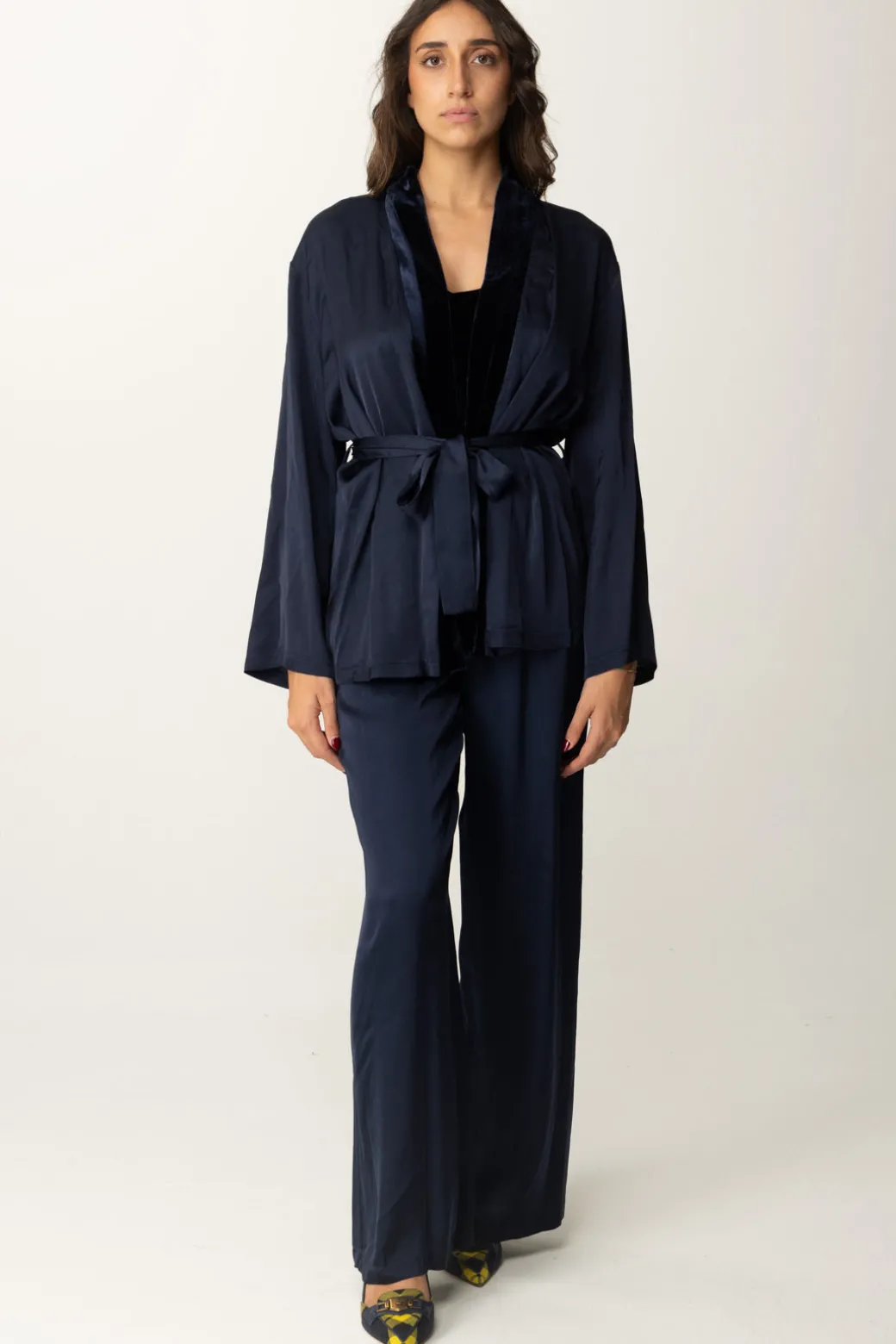 Donna Meme Road Pantaloni Palazzo con Dettagli In Velluto