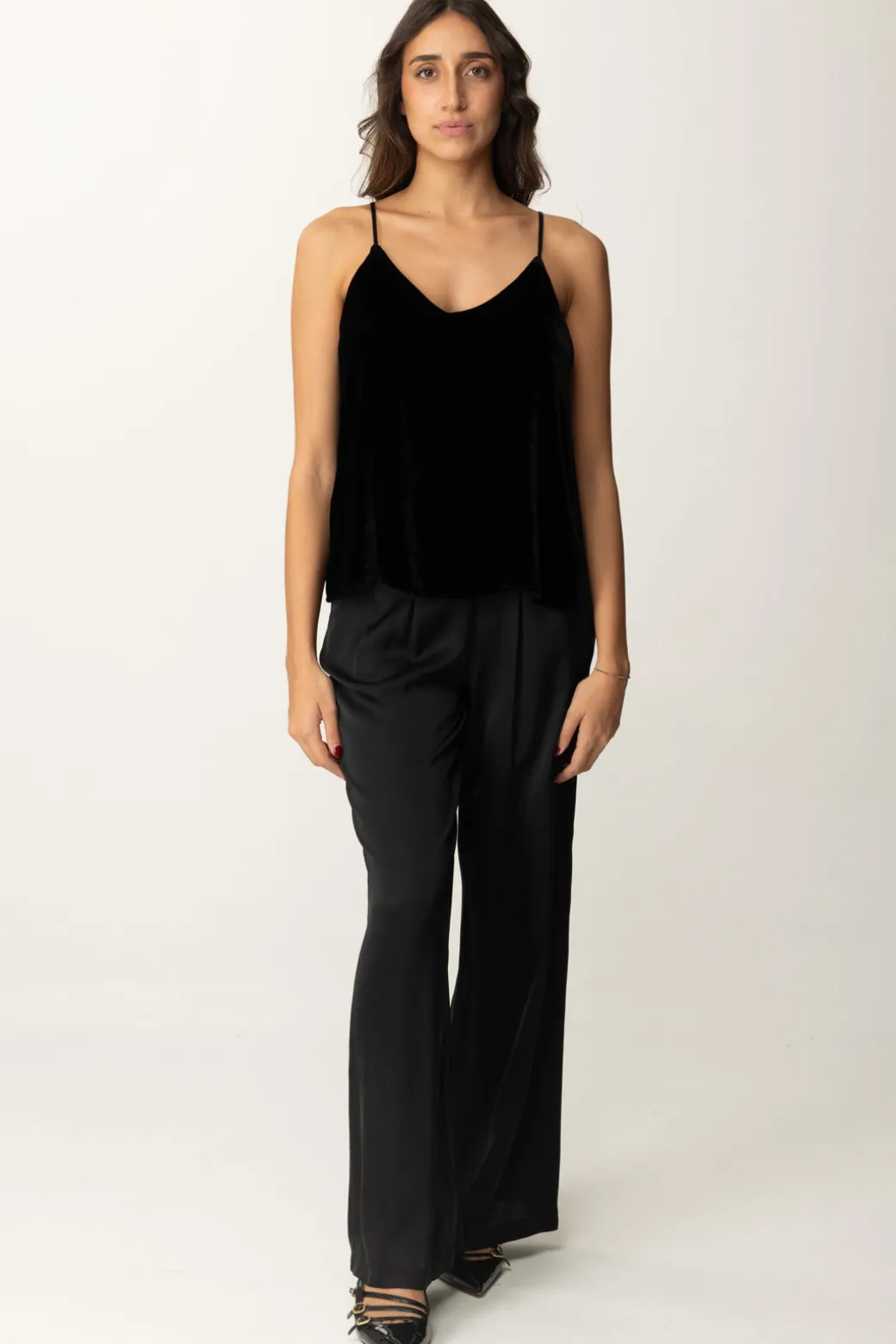 Donna Meme Road Pantaloni Palazzo con Dettagli In Velluto