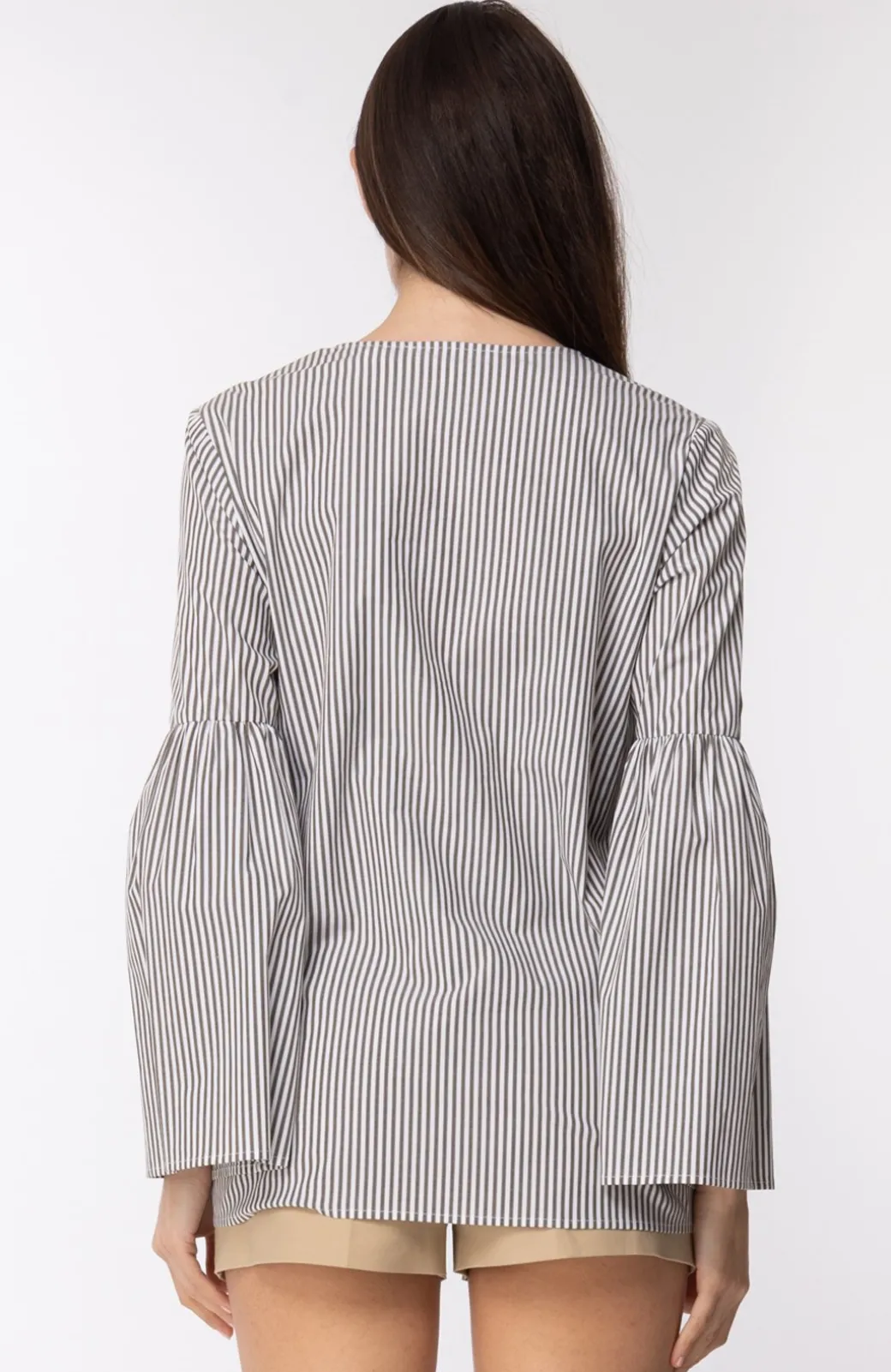 Donna Michael Kors Blusa Morbida a Righe con Occhielli Dorati