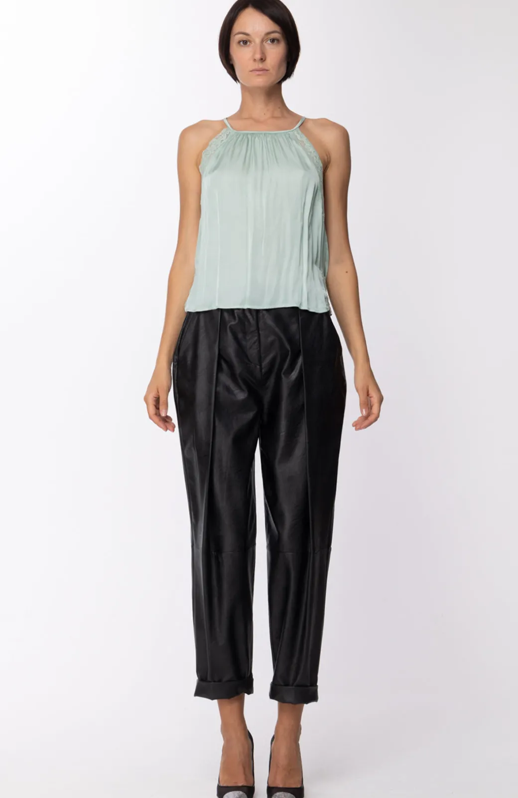 Donna Motel Top Crop con Inserti In Pizzo