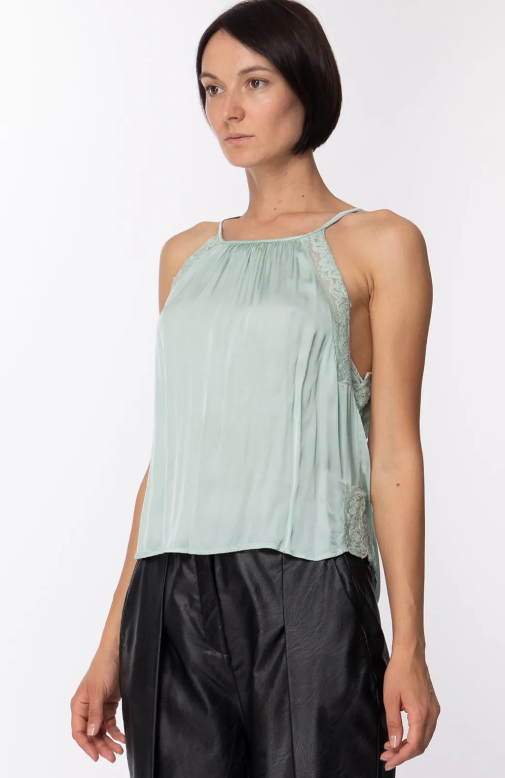 Donna Motel Top Crop con Inserti In Pizzo
