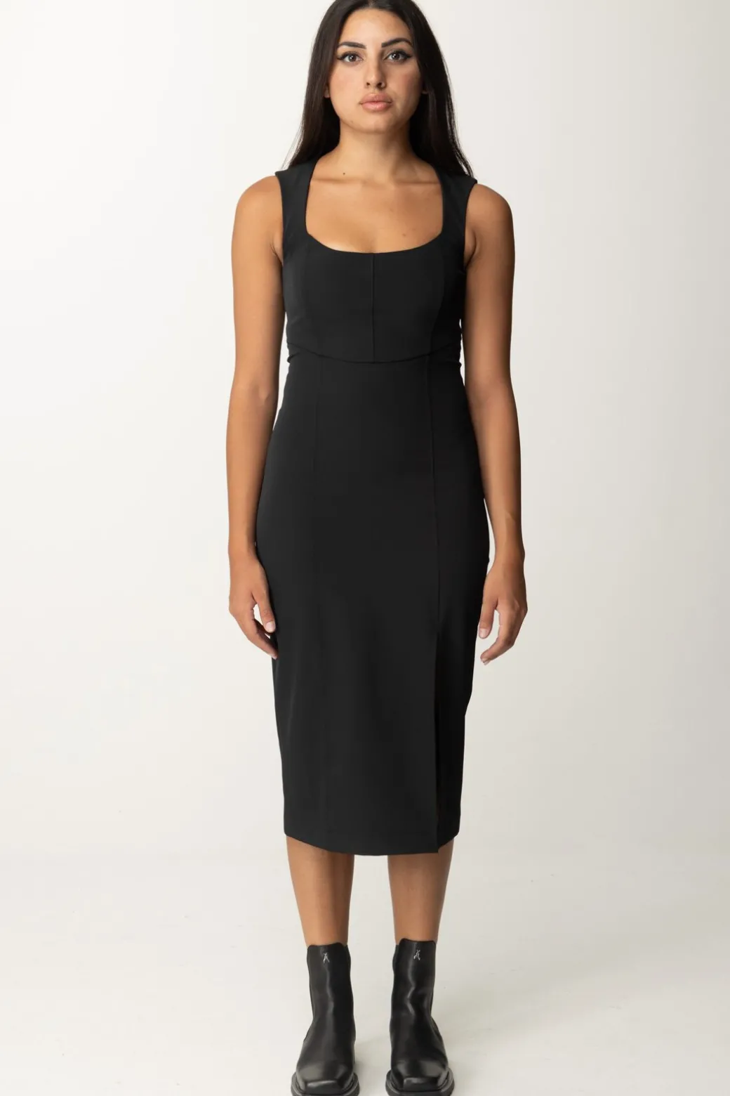 Donna Patrizia Pepe Abito Midi a Tubino con Spacco
